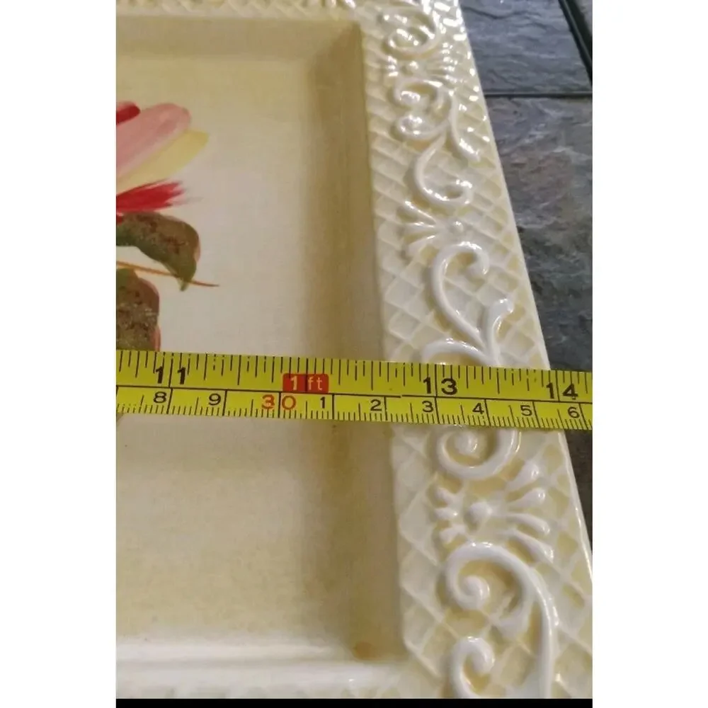 Temp Tations Magnolia Pattern 4pc Set -1.5qt Bsker, Rack, Trivet & 10x14 platter
